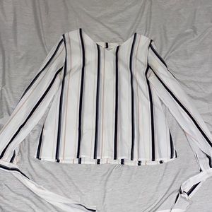 Long sleeve striped blouse with ties on the wrists
